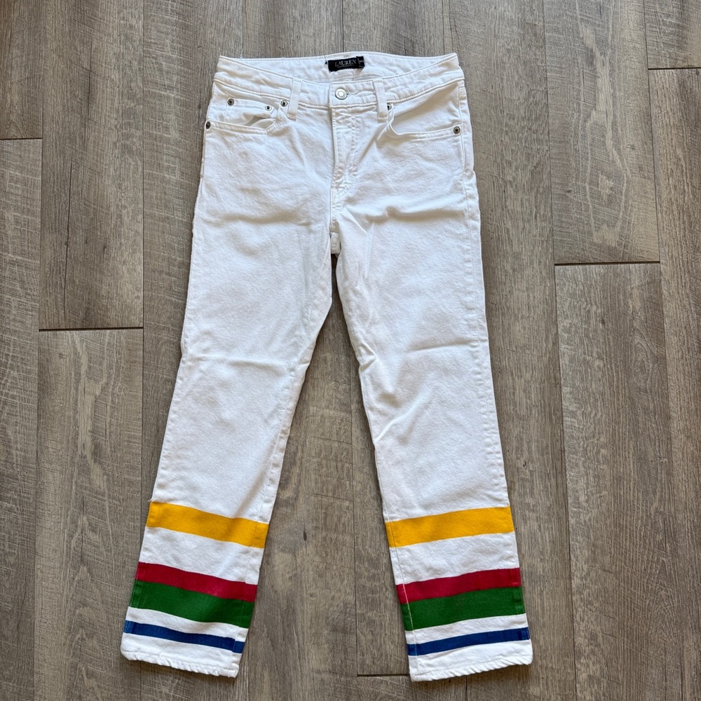 Ralph Lauren White Jeans with Colorful Stripes